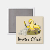 Schrijver Chick met papier, doezelaar en inkt Magneet (Voorkant / Achterkant)