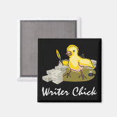 Schrijver Chick met papier, doezelaar en inkt Magneet (Voorkant / Achterkant)