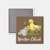 Schrijver Chick met papier, doezelaar en inkt Magneet (Voorkant / Achterkant)