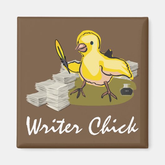 Schrijver Chick met papier, doezelaar en inkt Magneet (Voorkant)