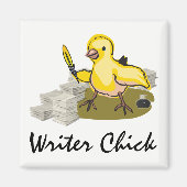 Schrijver Chick met papier, doezelaar en inkt Magneet (Voorkant)