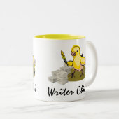 Schrijver Chick met papier, doezelaar en inkt Tweekleurige Koffiemok (Voorkant rechts)