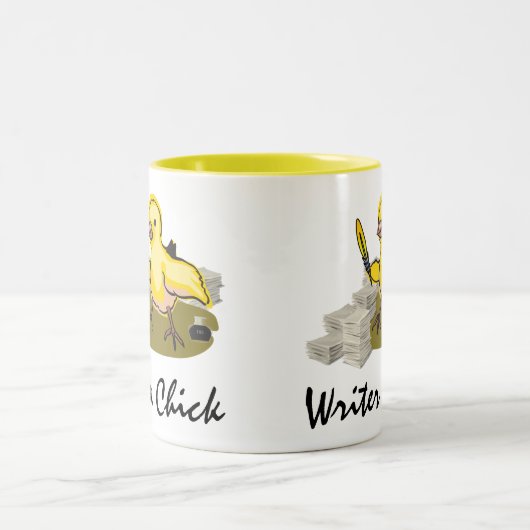 Schrijver Chick met papier, doezelaar en inkt Tweekleurige Koffiemok (Center)