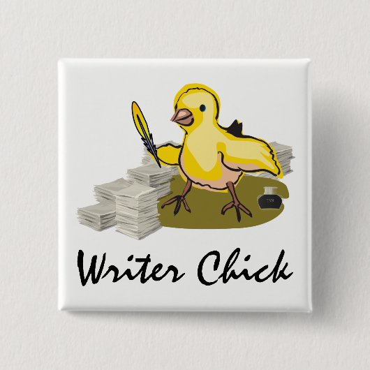 Schrijver Chick met papier, doezelaar en inkt Vierkante Button 5,1 Cm (Voorkant)