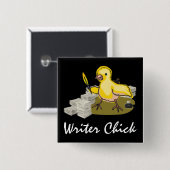 Schrijver Chick met papier, doezelaar en inkt Vierkante Button 5,1 Cm (Voorkant /achterkant)