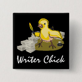 Schrijver Chick met papier, doezelaar en inkt Vierkante Button 5,1 Cm