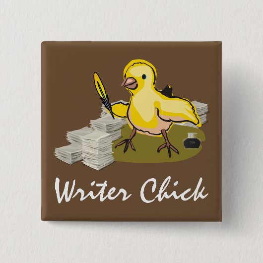 Schrijver Chick met papier, doezelaar en inkt Vierkante Button 5,1 Cm (Voorkant)