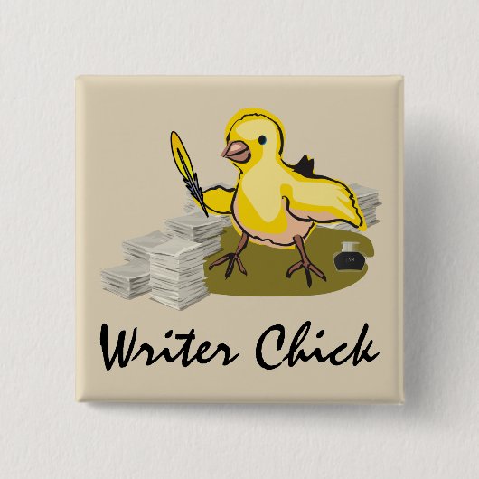 Schrijver Chick met papier, doezelaar en inkt Vierkante Button 5,1 Cm (Voorkant)