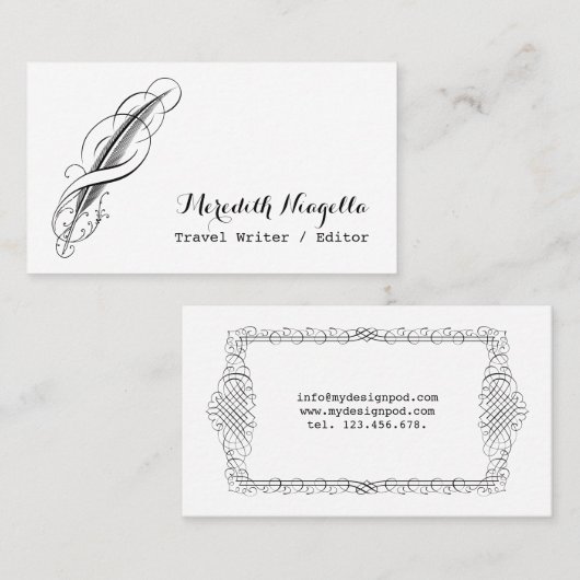 Schrijver, editor, Essayist van auteur voor Quill Visitekaartje (Voorkant / Achterkant)