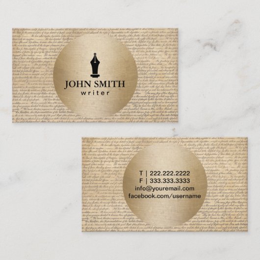 Schrijver  Gold Circle & oude scripts Visitekaartje (Voorkant / Achterkant)