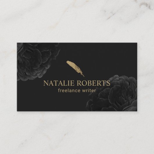 Schrijver Gold Quill Logo  Floral Visitekaartje (Voorkant)