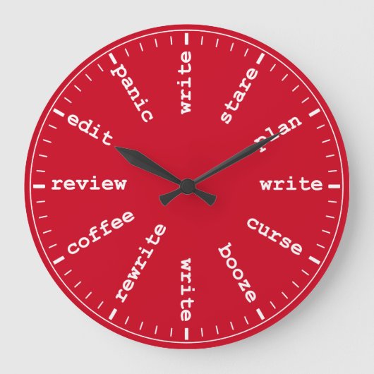 Schrijver klokje Funny Author Writer Clock in Red Grote Klok (Voorkant)