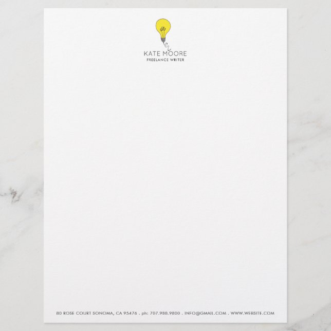 Schrijver Light Bulb Idea Business Letterhead Briefhoofd (Voorkant)