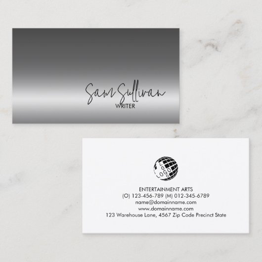 Schrijver Literaire Kunst Faux Silver Visitekaartje (Voorkant / Achterkant)