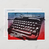 Schrijver met blauwrode Pop voor schrijfmachine Briefkaart (Voorkant / Achterkant)