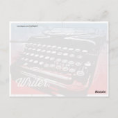 Schrijver met blauwrode Pop voor schrijfmachine Briefkaart (Achterkant)