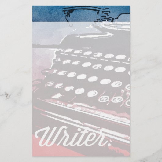 Schrijver met blauwrode Pop voor schrijfmachine Briefpapier (Voorkant)