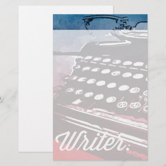 Schrijver met blauwrode Pop voor schrijfmachine Briefpapier (Voorkant / Achterkant)