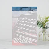 Schrijver met blauwrode Pop voor schrijfmachine Briefpapier (Staand voorkant)