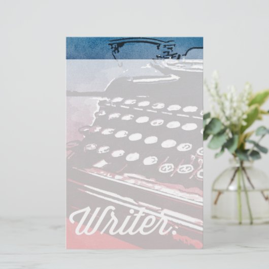 Schrijver met blauwrode Pop voor schrijfmachine Briefpapier (Staand voorkant)