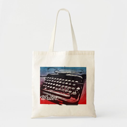 Schrijver met blauwrode Pop voor schrijfmachine Tote Bag (Voorkant)