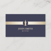 Schrijver | Navy Blue & Gold Stripe Pen Nib Logo Visitekaartje (Voorkant)