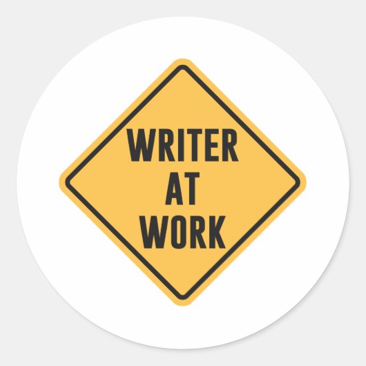 Schrijver op het werk - waarschuwingsbord ronde sticker (Voorkant)