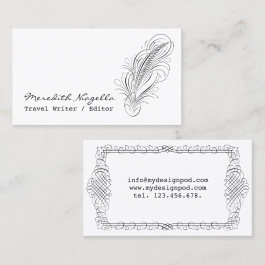 Schrijver Quill Author Visitekaartje (Voorkant / Achterkant)