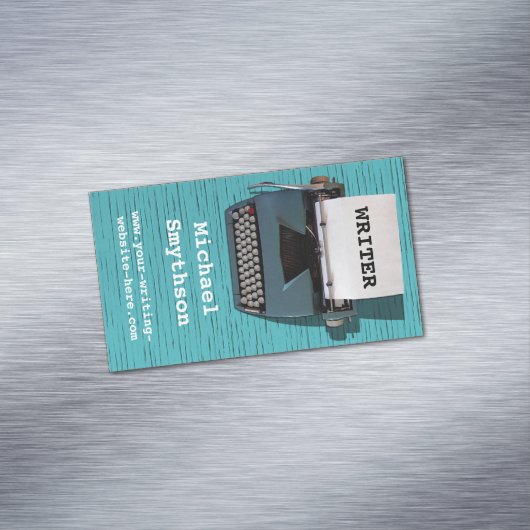 Schrijver Reinzetapparaat schrijfmachine op blauw  Magnetisch Visitekaartje (Voorbeeld)