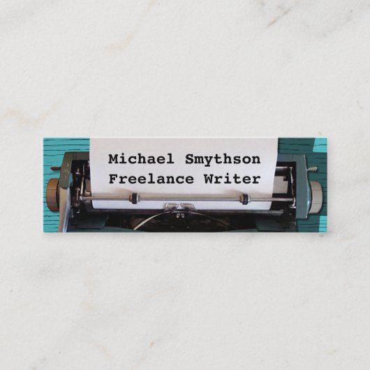 Schrijver Reinzetapparaat schrijfmachine op blauw  Mini Visitekaartje (Voorkant)