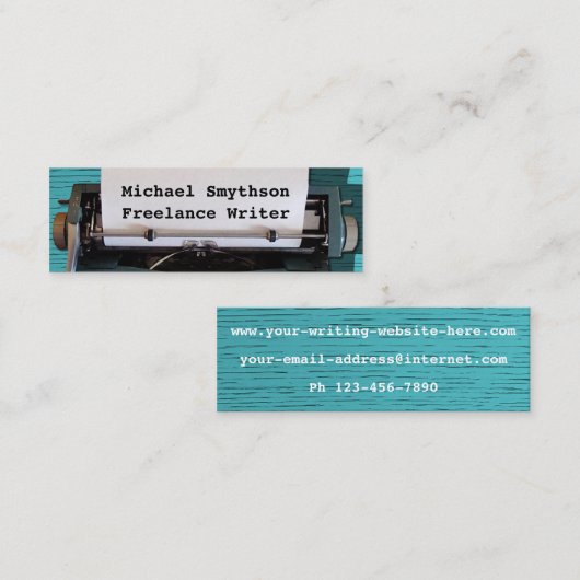 Schrijver Reinzetapparaat schrijfmachine op blauw Mini Visitekaartje (Voorkant / Achterkant)