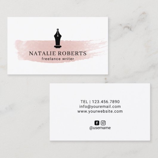 Schrijver Schrijver Auteur Pen Nib Logo Waterverf Visitekaartje (Voorkant / Achterkant)