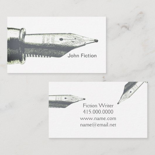 Schrijver  Silver Fountain Pen Nib Logo Visitekaartje (Voorkant / Achterkant)