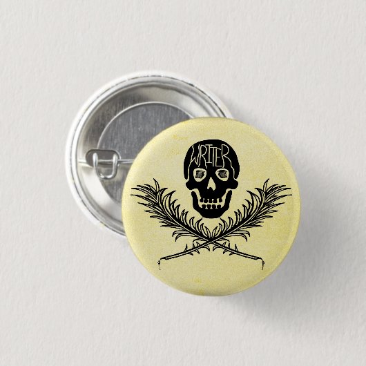 Schrijver Skull en Crossbones Quills Ronde Button 3,2 Cm (Voorkant /achterkant)