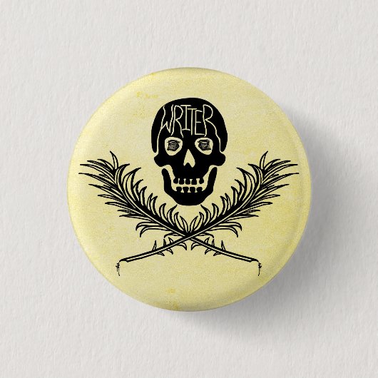 Schrijver Skull en Crossbones Quills Ronde Button 3,2 Cm (Voorkant)