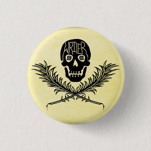 Schrijver Skull en Crossbones Quills Ronde Button 3,2 Cm