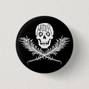 Schrijver Skull en Crossbones Quills White Ronde Button 3,2 Cm