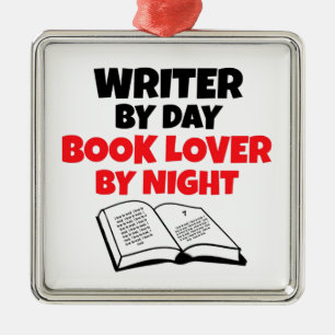Schrijver van Day Book Lover by Night Metalen Ornament