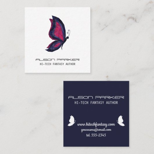 Schrijver van high tech vlinder vierkante visitekaartje (Voorkant / Achterkant)