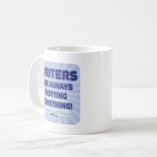 Schrijvers geven iets auteur-slogan uit koffiemok (Voorkant links)