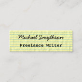 Schrijvertekenaar handgeschreven op geel gelinkt p mini visitekaartje (Voorkant)