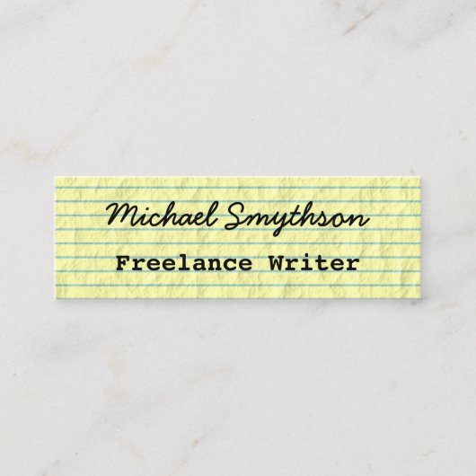 Schrijvertekenaar handgeschreven op geel gelinkt p mini visitekaartje (Voorkant)