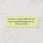 Schrijvertekenaar handgeschreven op geel gelinkt p mini visitekaartje (Achterkant)