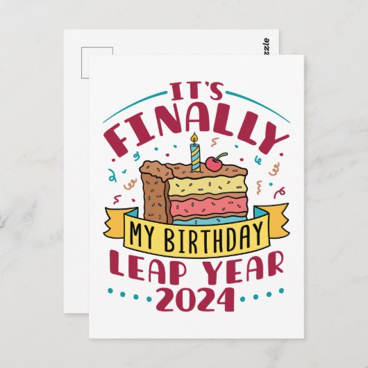 Schrikkeljaar 2024 Eindelijk is het mijn verjaarda Briefkaart (Voorkant / Achterkant)