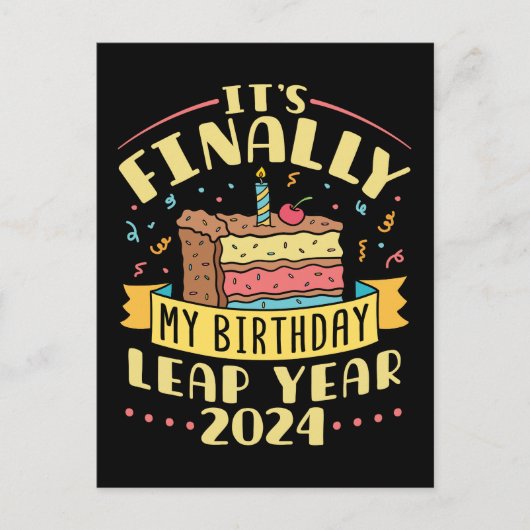 schrikkeljaar verjaardag 2024 eindelijk mijn verja feestdagenkaart (Voorkant)