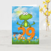 schrikkeljaar verjaardag kikker kaart (Gele Bloem)