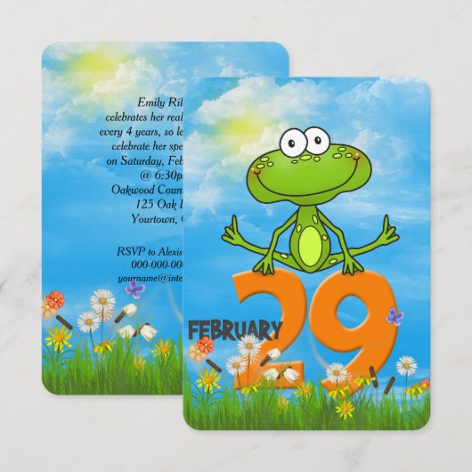 schrikkeljaar verjaardagsfeestje kaart (Voorkant / Achterkant)