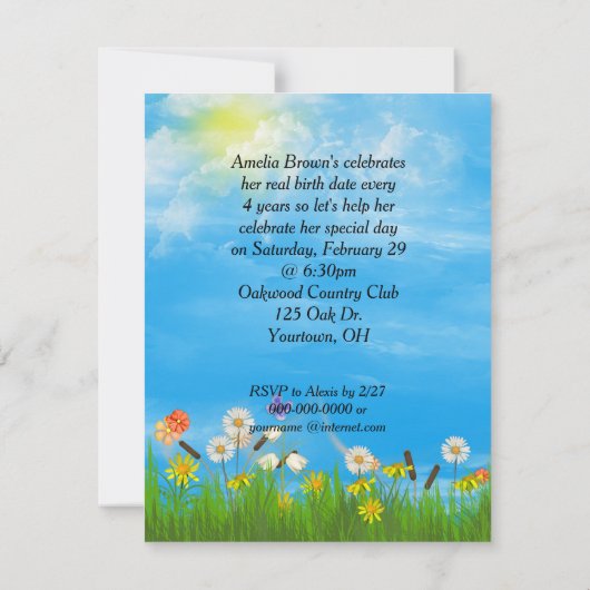 schrikkeljaar verjaardagsfeestje kaart (Achterkant)