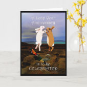 SchrikkeljaarJubileum, twee het springen konijnen Kaart (Gele Bloem)