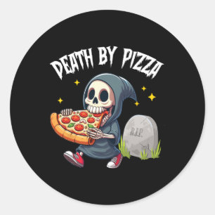 Schrikwekkende Grim Reaper Eet Pizza Dood Door Piz Ronde Sticker